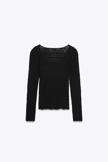 TOP SEAMLES ENCAJE - Negro de Zara