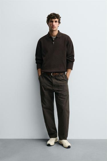POLO EN MAILLE CHENILLE - Chocolat de Zara