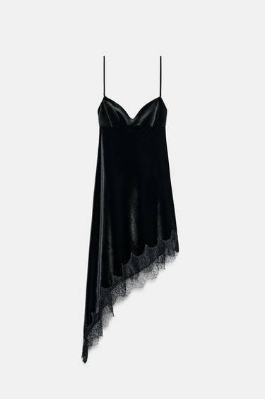 VESTIDO MIDI VELVET ENCAJE - Negro de Zara