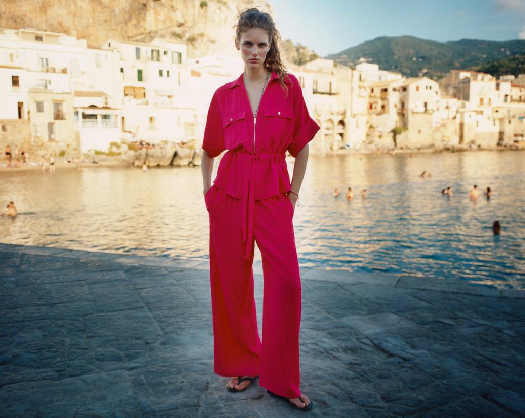 ELASTIC WAIST WIDE-LEG TROUSERS