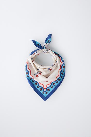 BANDANA ESTAMPADO FLORES - Crudo / Azul de Zara - Imagen 0