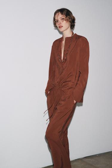 PANTALON FLUIDE ZW COLLECTION - Caramel de Zara - Image 5