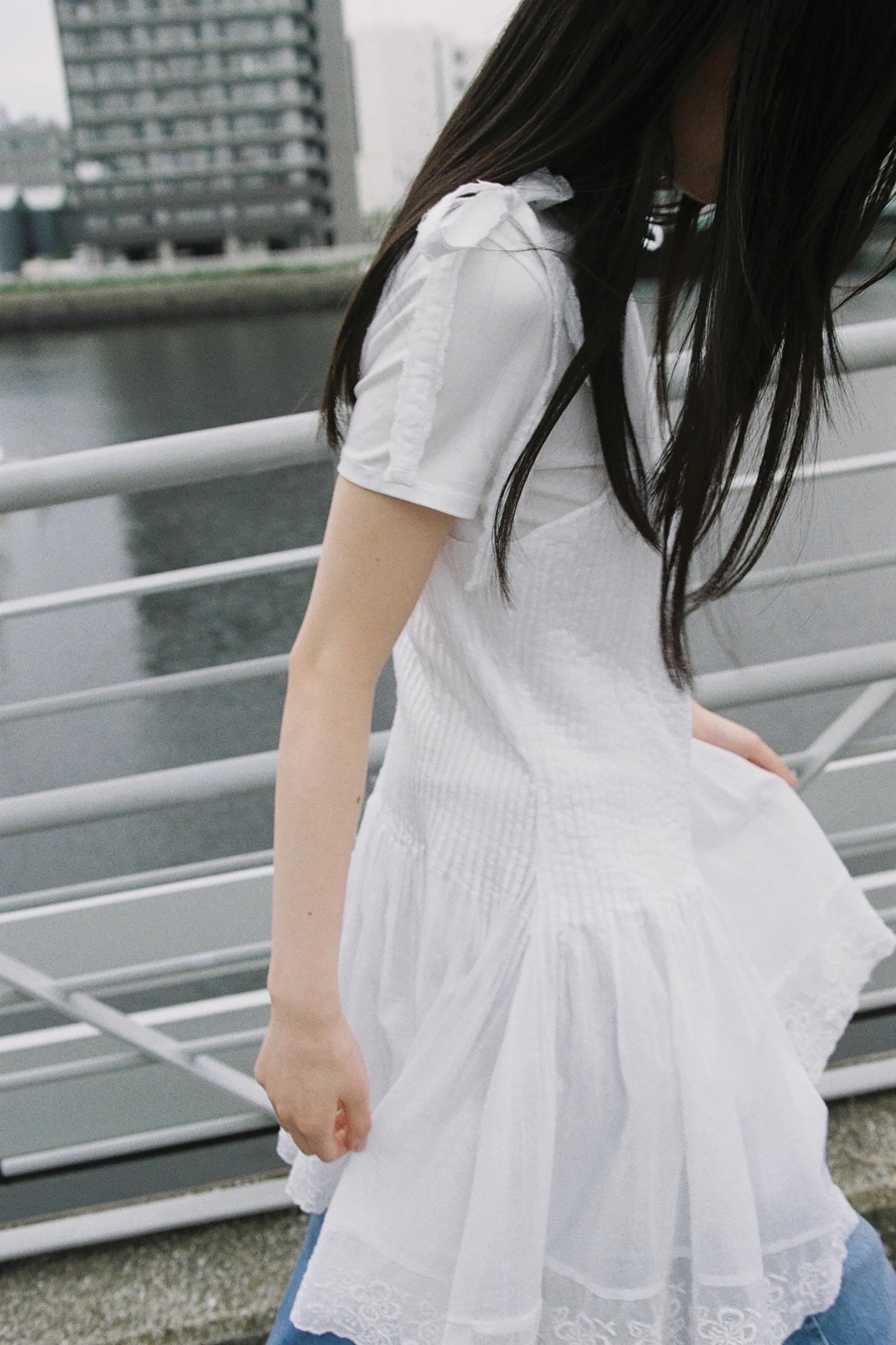 ☆ドイツ発*ZARA*新作*ストラップポプリンワンピ/WHITE☆ ストラップ付きポプリンミディワンピース - ホワイト | ZARA