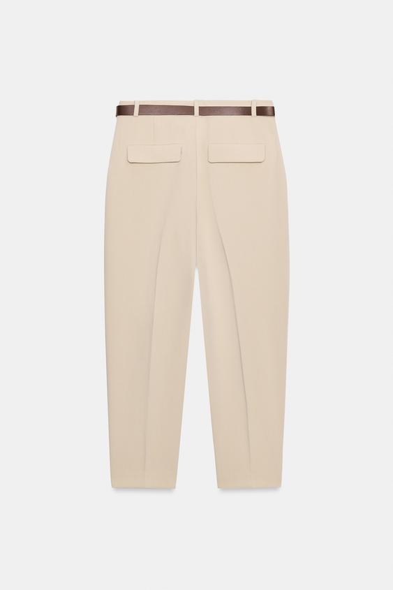 CROPPED TROUSERS WITH BELT - Light camel by Zara - Image 8