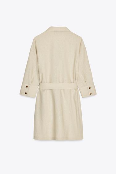 ROBE COURTE AVEC LIN CEINTURE - Beige clair de Zara - Image 5