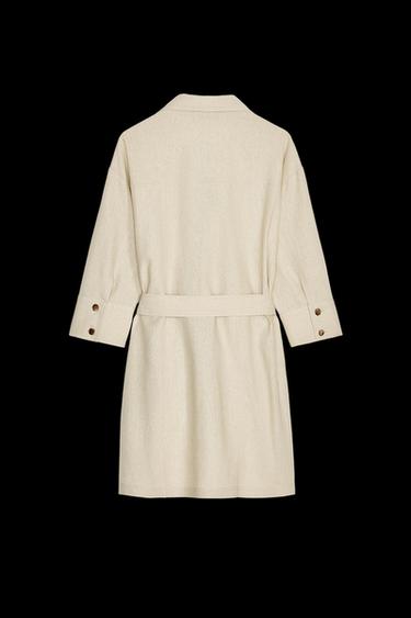 BELTED LINEN MINI DRESS - Light beige by Zara