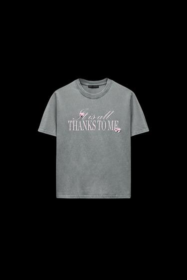 T-SHIRT IN VERWASCHENER OPTIK MIT SCHRIFTZUG - Anthrazit von Zara - Bild 0