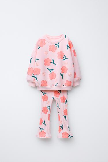 CONJUNTO SUDADERA Y LEGGING RIB FLARE ESTAMPADO - Rosa / Blanco de Zara