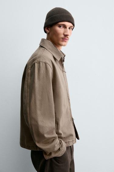 VESTE EN JEAN ZIPPÉE - Marron / Taupe de Zara - Image 4