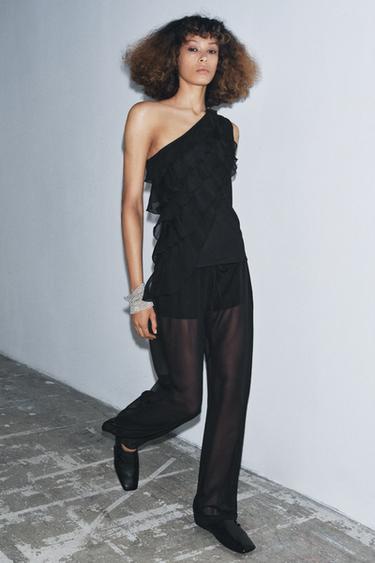 TOP ASYMÉTRIQUE À VOLANTS - Noir de Zara - Image 2
