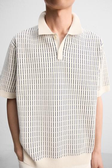 CONTRAST TEXTURED KNIT POLO SHIRT - Ecru by Zara
