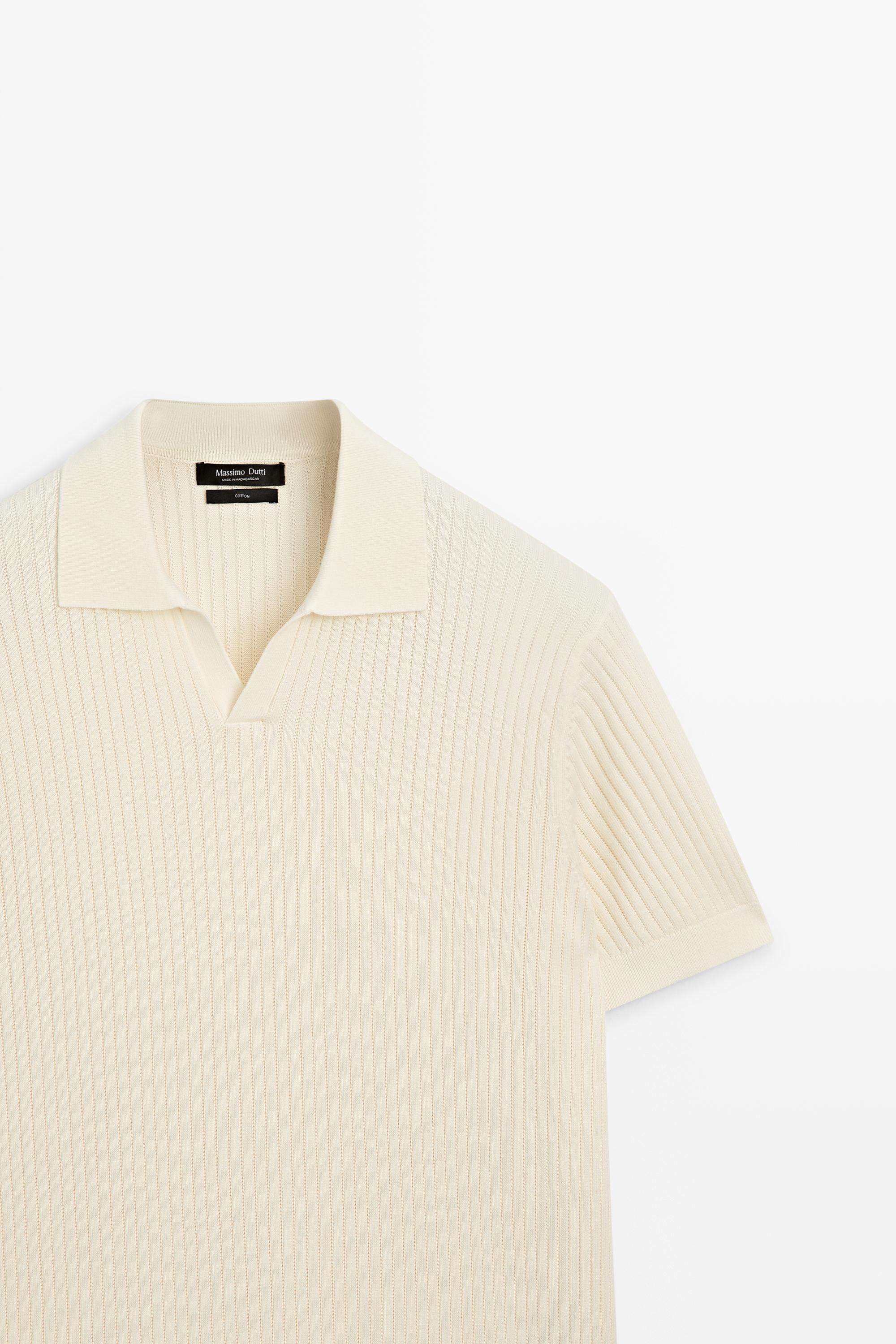 100% cotton ribbed knit polo sweater — Biscuit