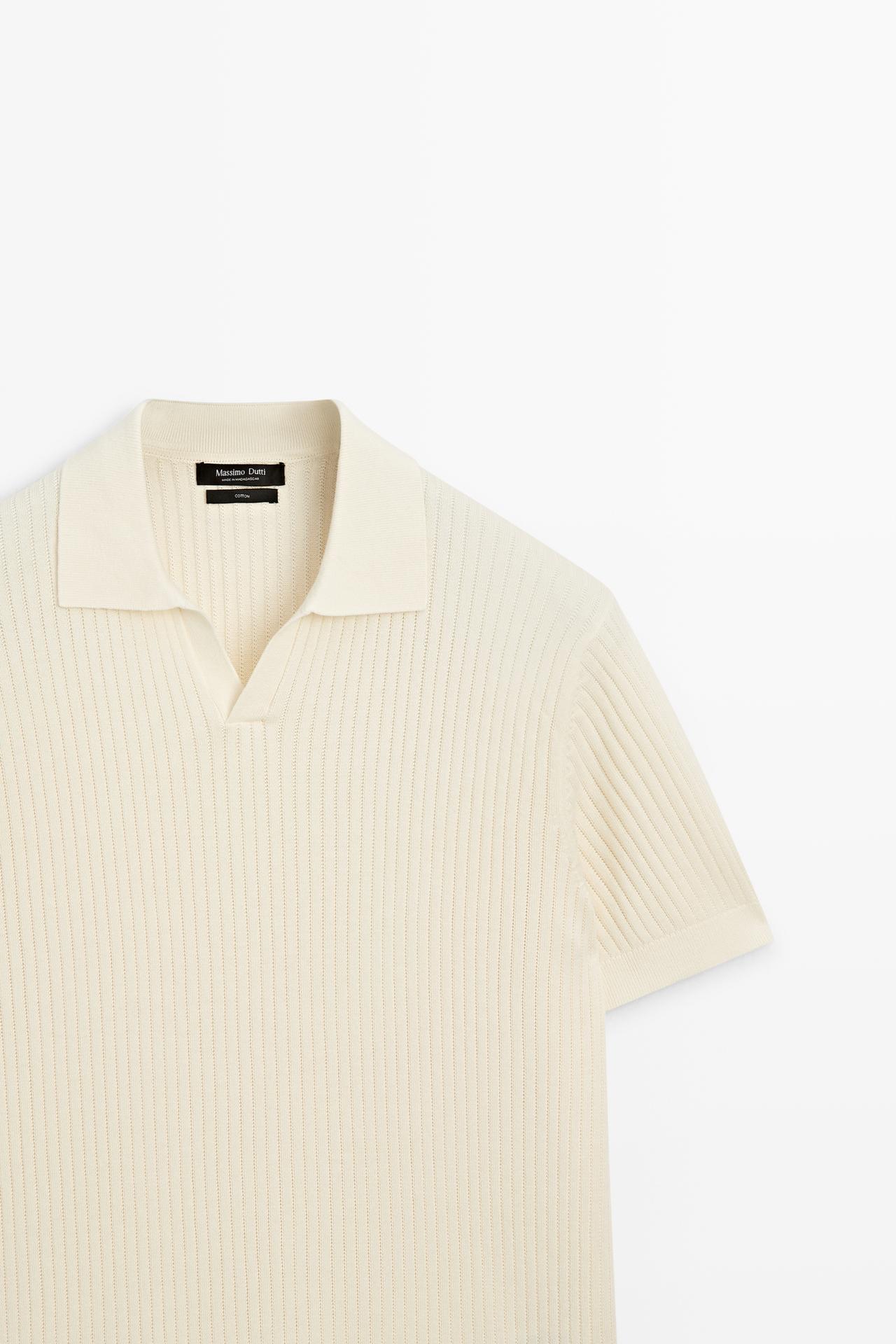 100% cotton ribbed knit polo sweater — Biscuit