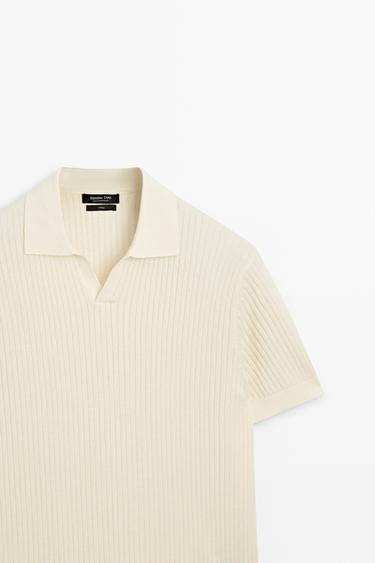 100% cotton ribbed knit polo sweater — Biscuit 2