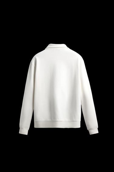 Zara INTERLOCK POLO ZIP SWEATSHIRT - Oyster-white