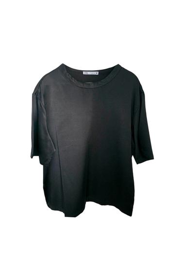 BLACK OVERSIZED DROP SHOULDER SATIN TSHIRT