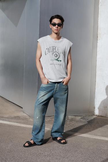 Zara 潑漆寬鬆版牛仔褲 - 淡藍色