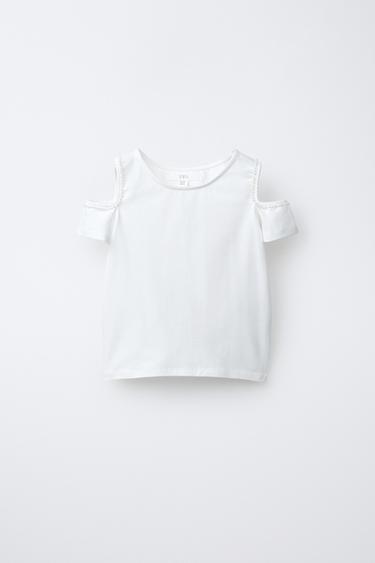 FAUX PEARL CUT-OUT T-SHIRT - White by Zara - Image 0