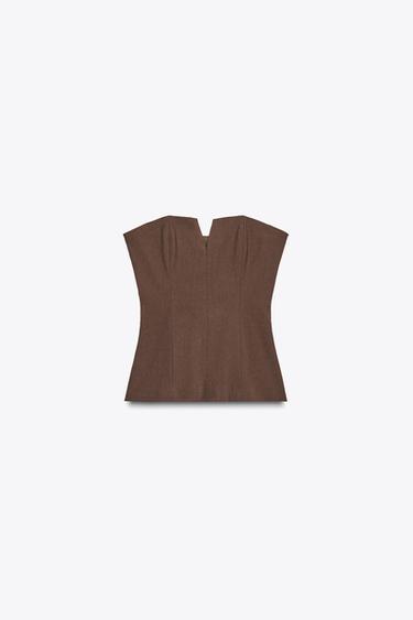 Zara LINEN-LOOK BANDEAU TOP - Dark brown - Image 0
