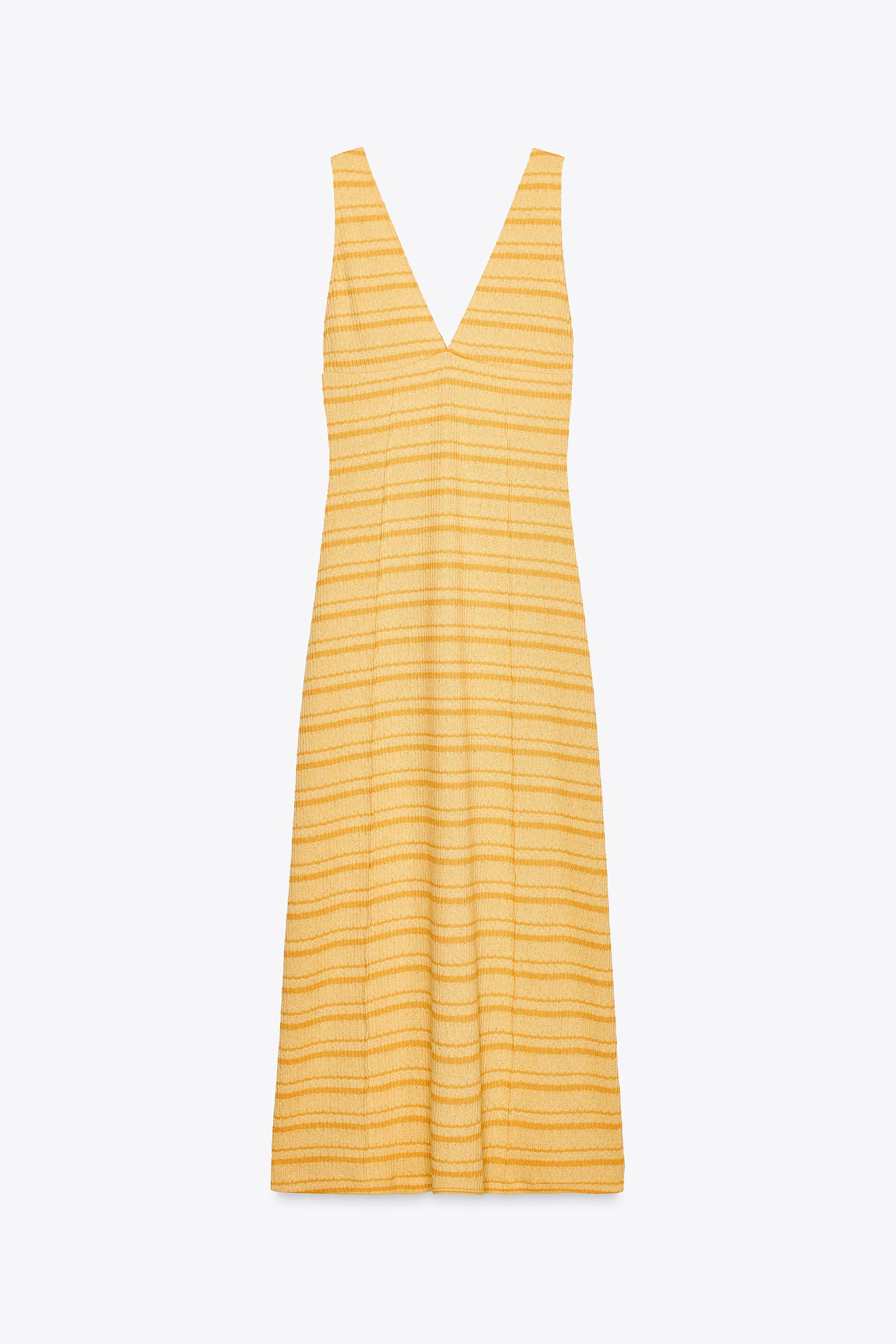 ZARA ラスティック ミディワンピース 8779/153 ラスティックミディワンピース - オレンジ/イエロー | ZARA
