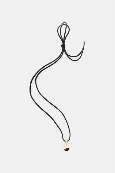КОЛЬЄ ШНУРОК ШКІРА КРАПЛЯ - Чорний Zara