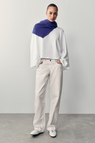 CAMISETA MANGA ANCHA ALGODÓN - Blanco de Zara