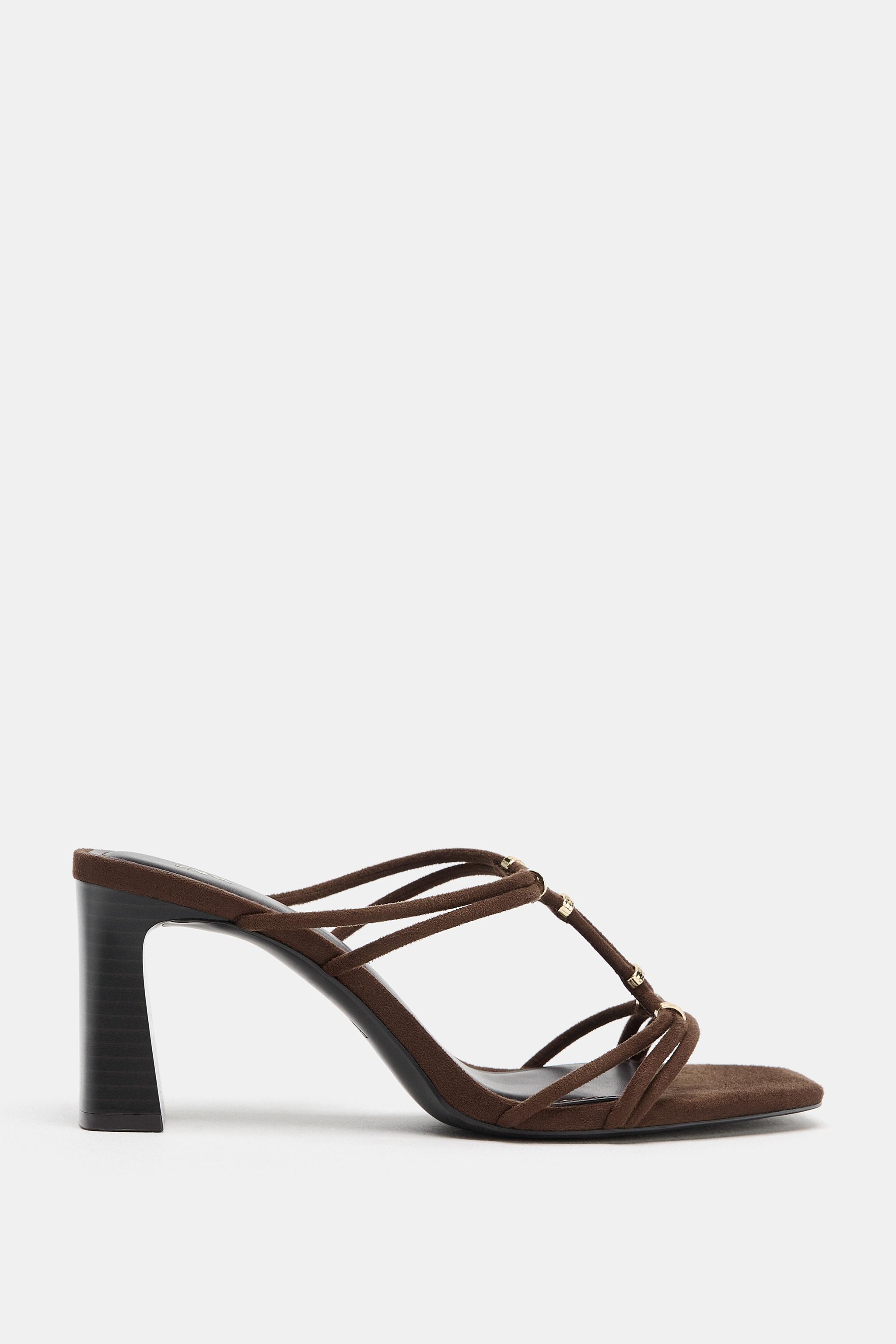 STRAPPY WIDE HEEL SANDALS — Brown