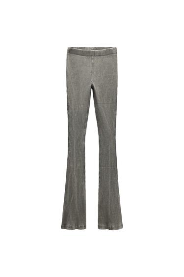 WASHED EFFECT RIBBED FLARE PANTS