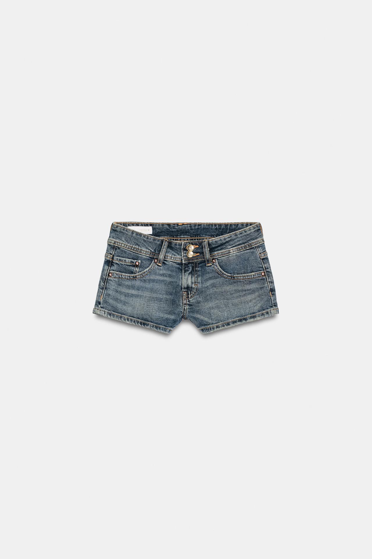 TRF LOW-RISE DENIM MINI SHORTS — Mid-blue