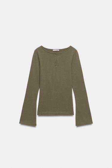 HENLEY T-SHIRT - Brown / Taupe by Zara