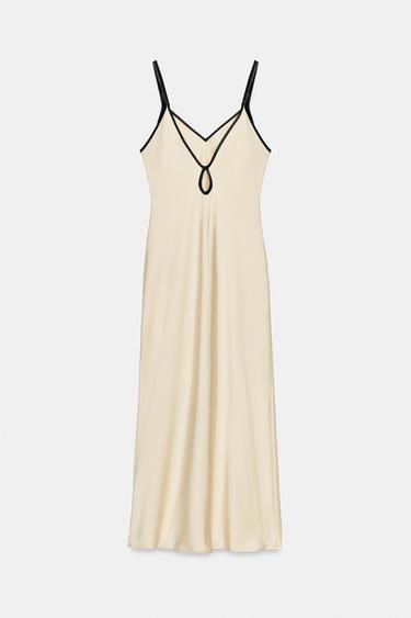 CONTRAST TRIM SATIN MIDI DRESS - Beige by Zara - Image 8