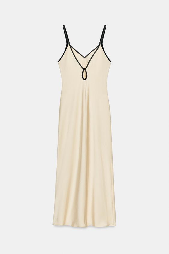 CONTRAST TRIM SATIN MIDI DRESS - Beige by Zara - Image 6