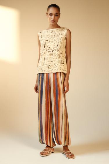 KNIT TOP WITH TIES - Light beige by Zara