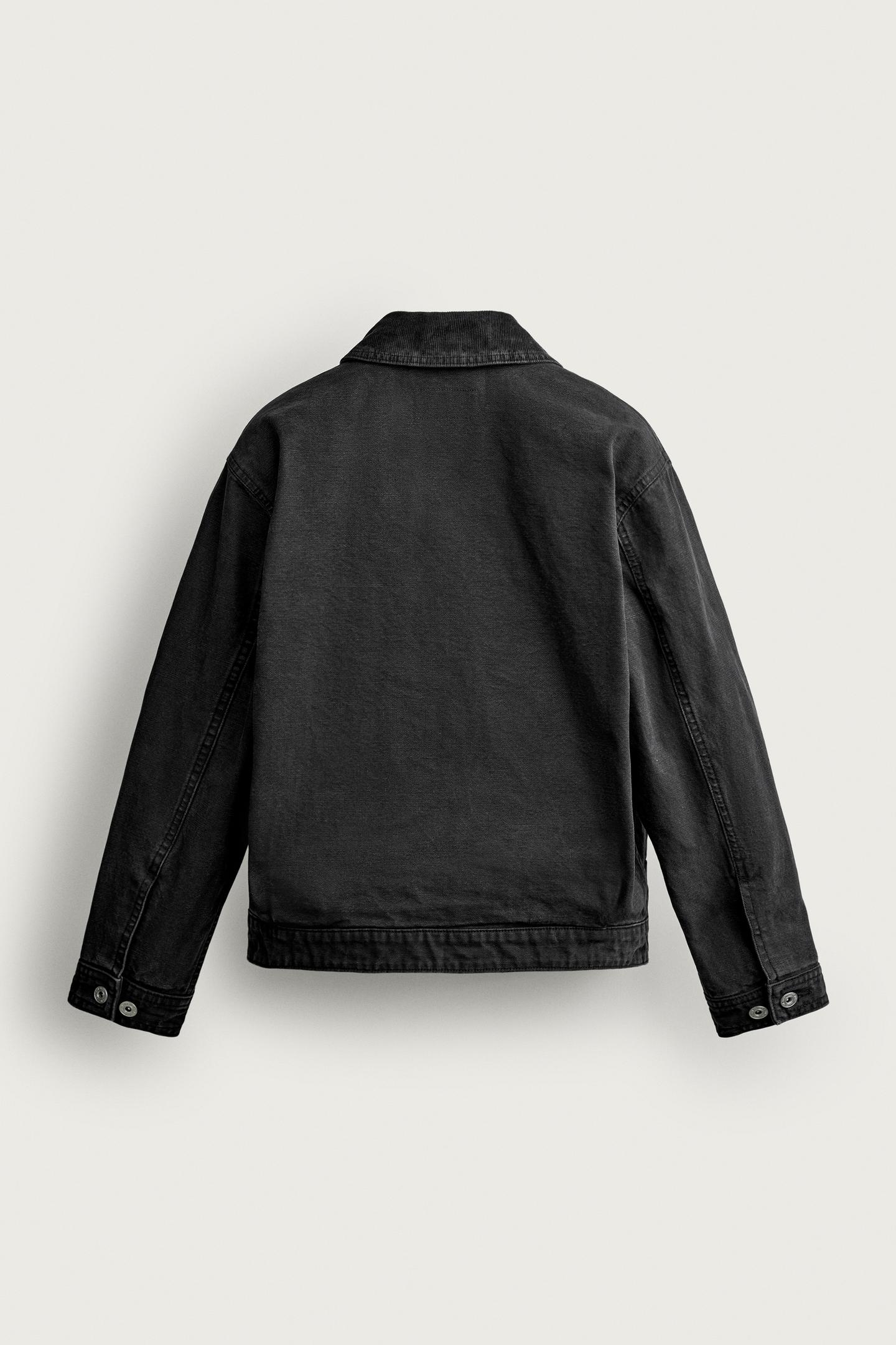 Мужская куртка Zara Combined Collar Zip-Up, цвет: Чёрный — фото 7