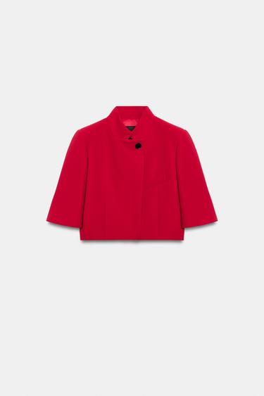 クロップドショートスリーブブレザー ZW COLLECTIONレッドZaraのクロップドショートスリーブブレザー ZW COLLECTION - レッド 