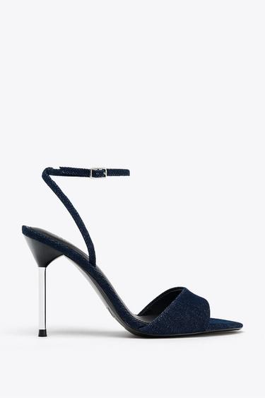 SANDALE DENIM CU TOC ÎNALT - Albastru de la Zara