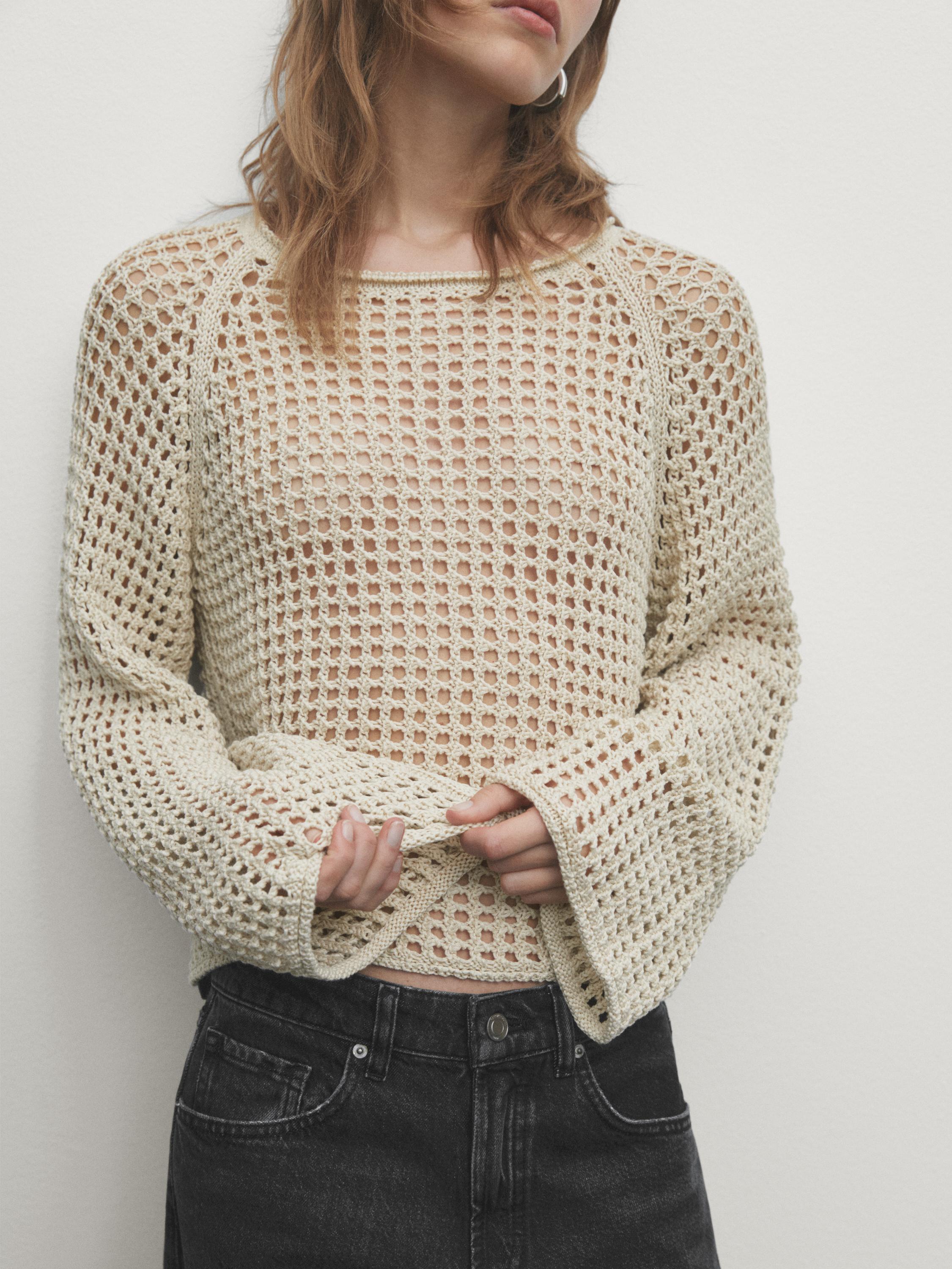 Open-knit sweater with raglan sleeves - Greenish | ZARA United States