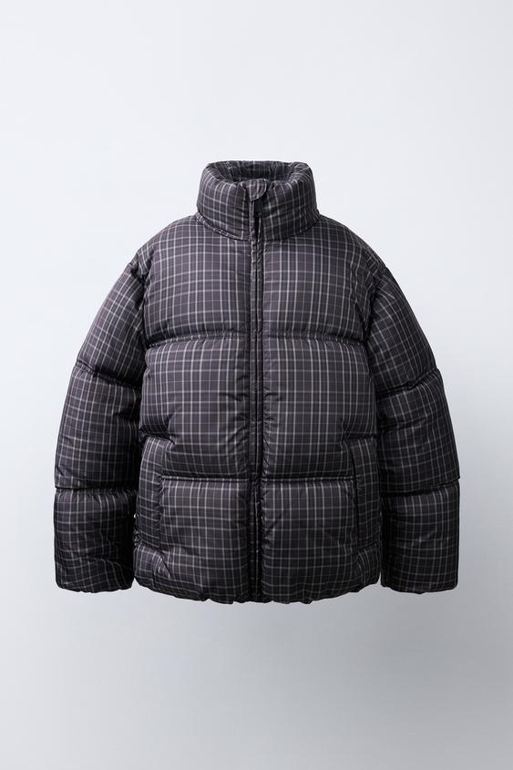 CAZADORA ACOLCHADA ESTAMPADO CUADROS - Negro de Zara - Imagen 0