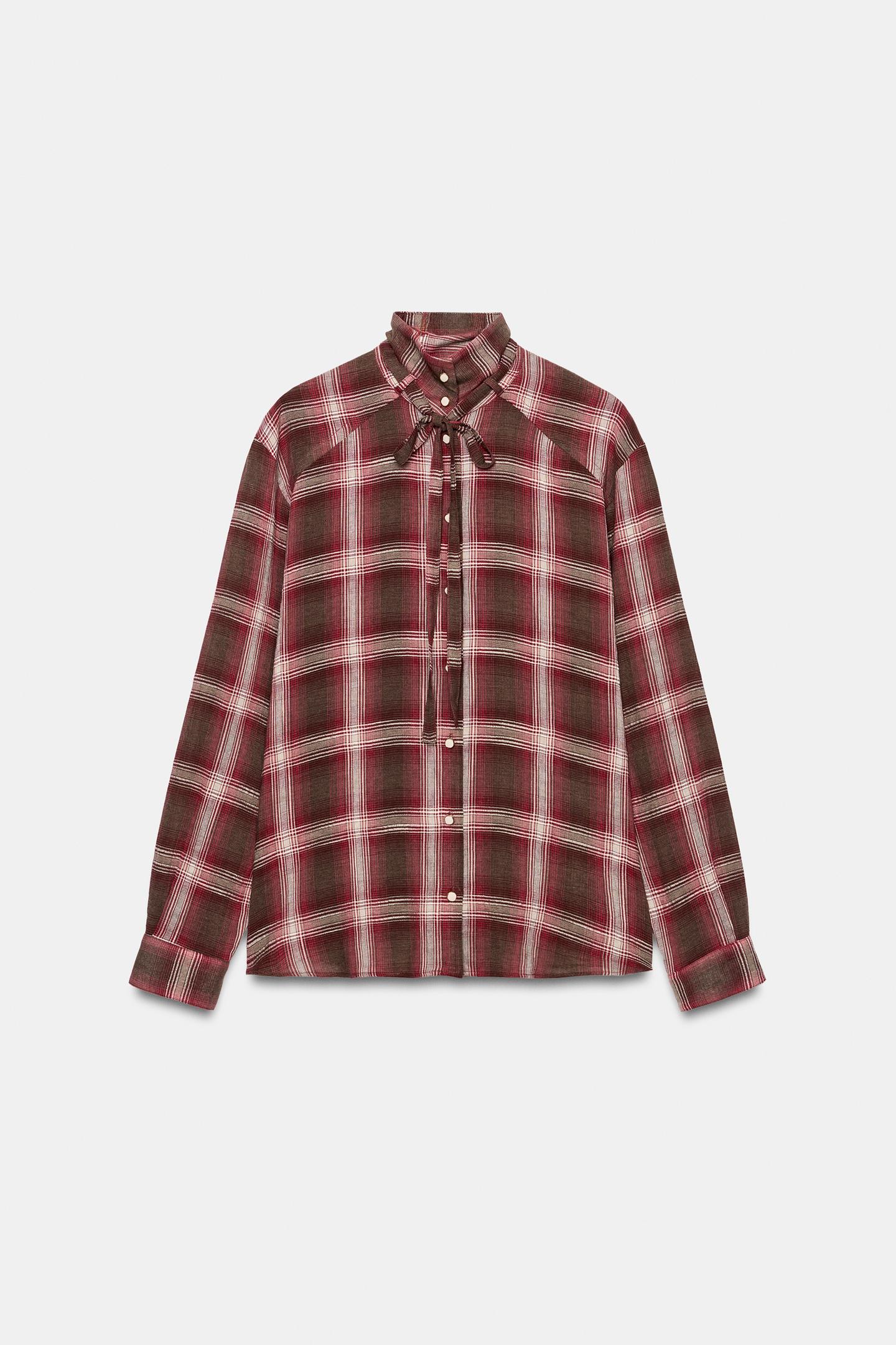 Женская блузка Zara Checked Bow, цвет: Разноцветный — фото 6