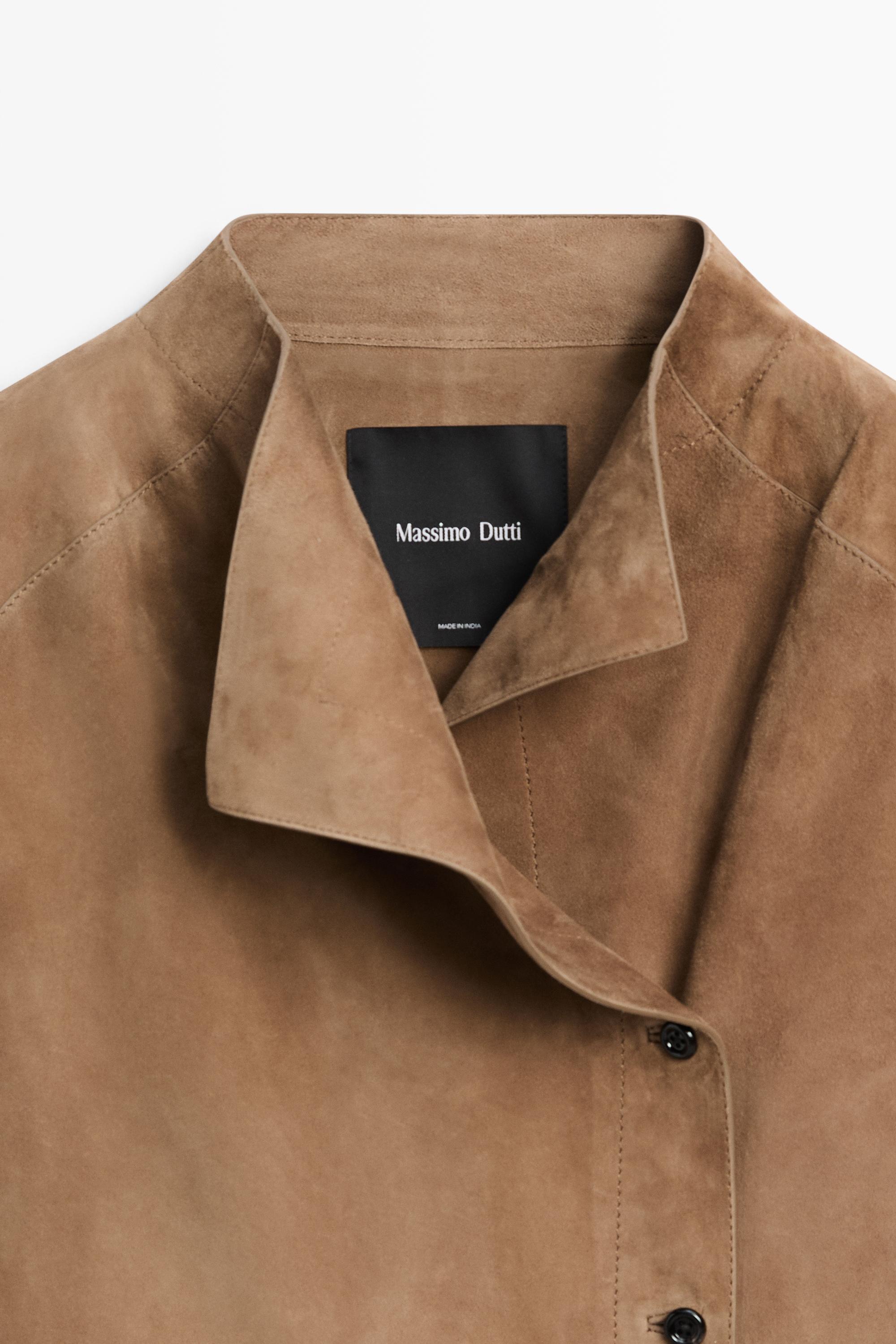 Suede leather jacket with drawstring