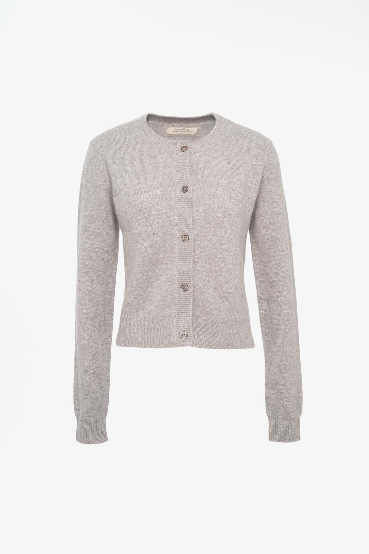 LIMITED EDITION 100% CASHMERE CROPPED CARDIGAN — Light grey