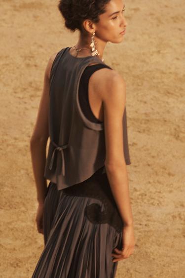 LIMITED EDITION TIE-FRONT TOP - Anthracite Grey by Zara - Image 4