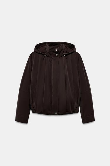 RUBBERISED HOODED JACKET - Brown by Zara