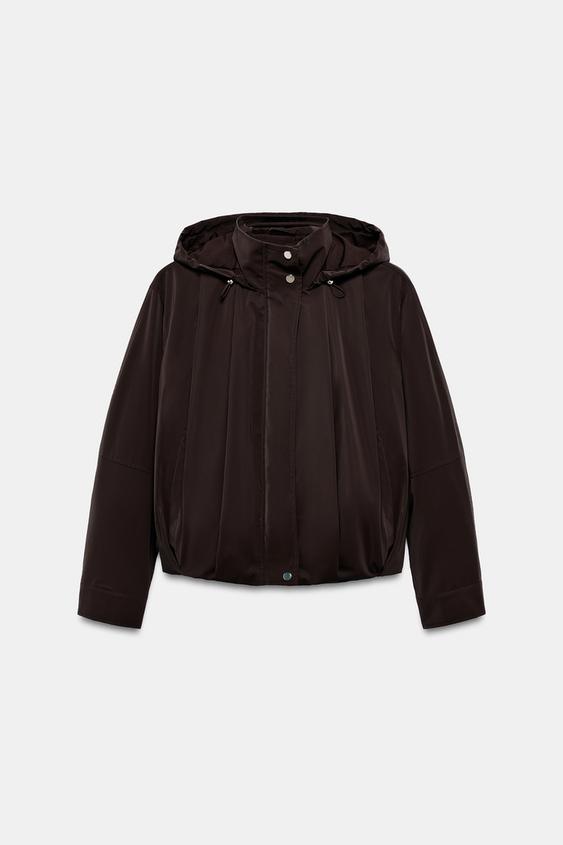 RUBBERISED HOODED JACKET - Brown by Zara - Image 0