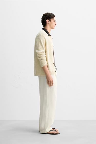 CONTRAST COLLAR CARDIGAN - Ecru by Zara - Image 3