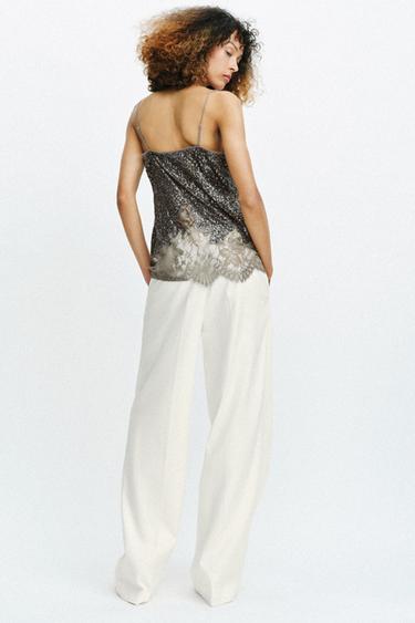 TOP À BRETELLES PAILLETTES ZW COLLECTION - Argent foncé de Zara - Image 5