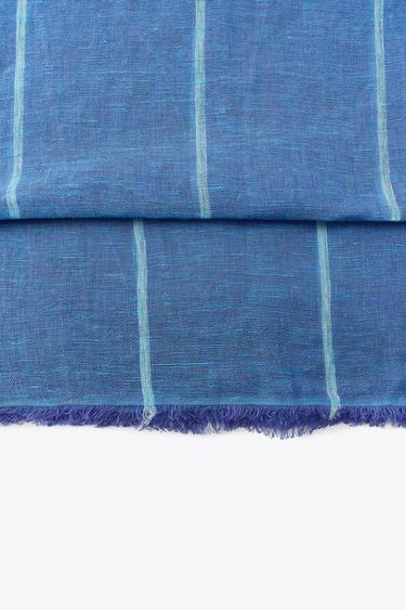 CONTRAST STRIPE LINEN SCARF - Blue by Zara - Image 3
