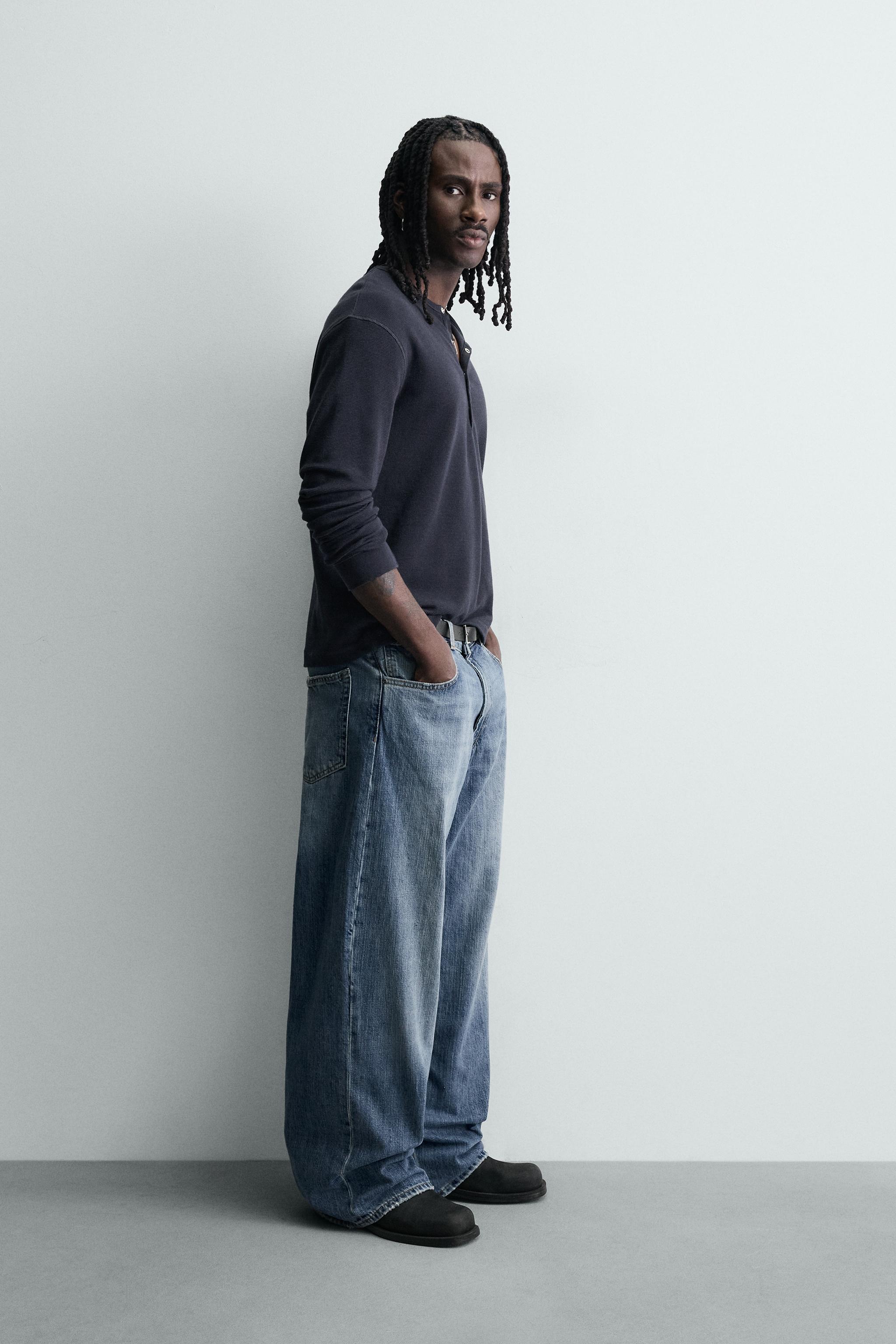 ダメージ加工バギーフィットデニムパンツ - ブルー | ZARA Japan / 日本