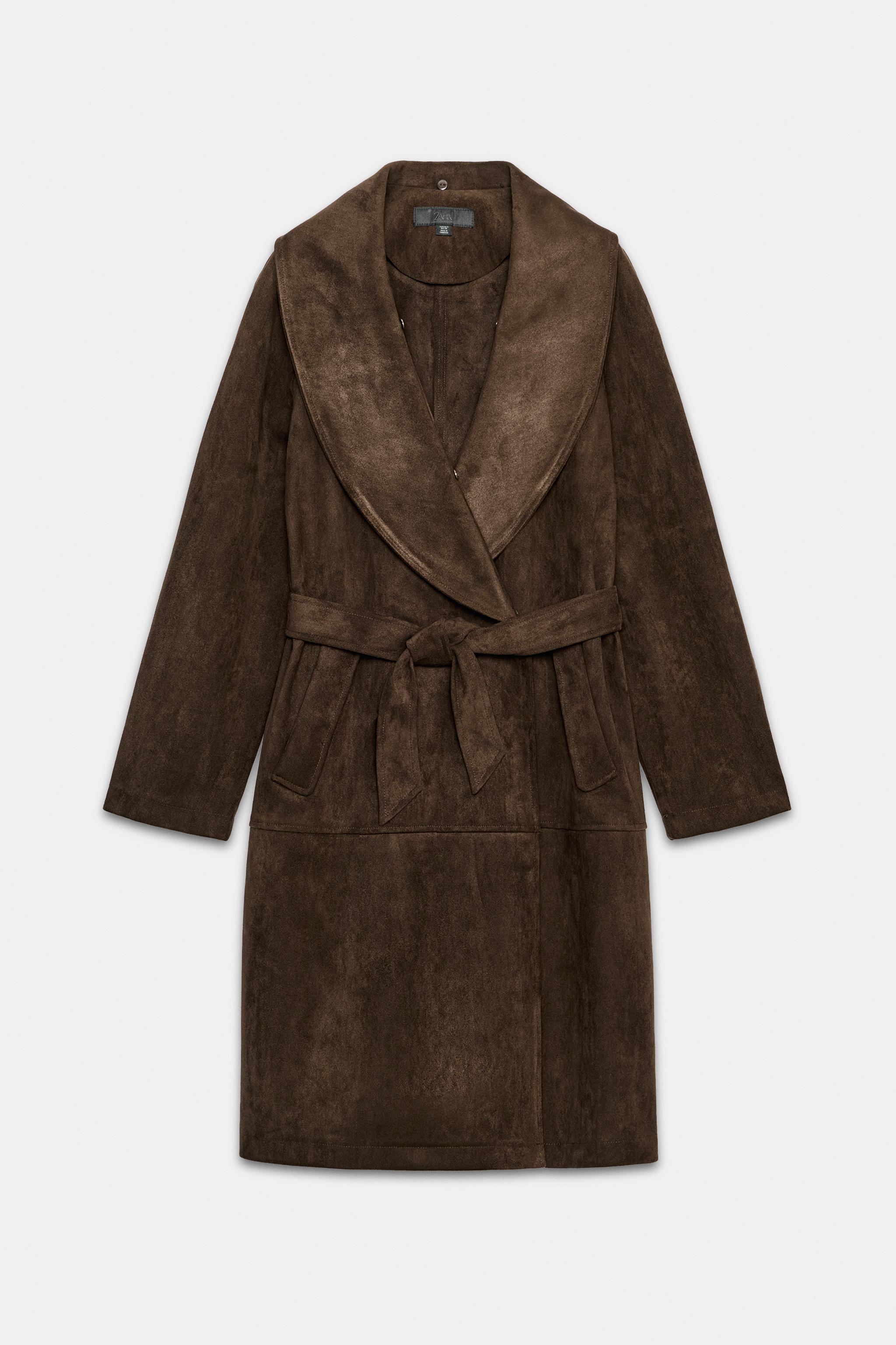 フェイクファー襟付きベルトコート - ブラウン | ZARA Japan / 日本