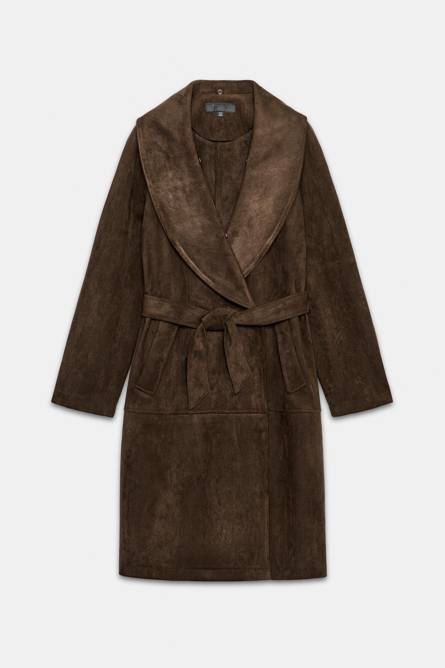 Женское пальто Zara Faux Fur Collar Belted, цвет: Коричневый — фото 10
